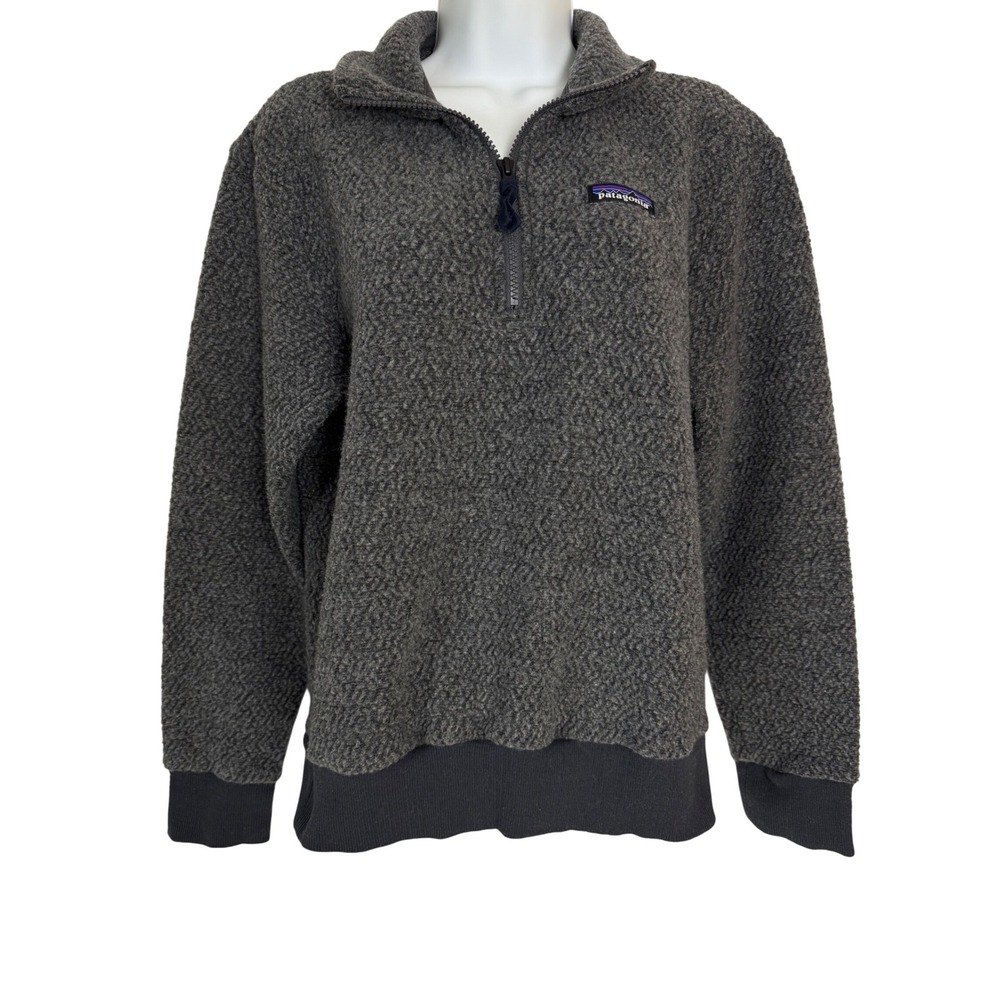 Patagonia Woolyester Fleece Men Quarter Zip Pullover Gray XS Hiking Trail Earthy
